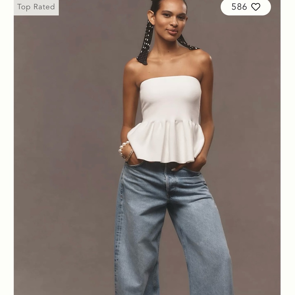 Anthropologie White Strapless Peplum Top